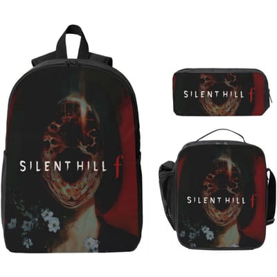 Ensemble de 3 sacs à dos d'horreur Silent Hill F pour garçon fille Boîtes à crayons Sacs d'école avec boîte à lunch Pour étudiants Sac à dos de jour black