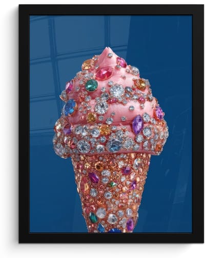 Poster in lijst - Fotolijst 30x40 cm - Posters - Ijsje - Hoorntje - Steentjes - Blauw - Posterlijst zwart - Decoratie - Wanddecoratie woonkamer - Muurdecoratie slaapkamer