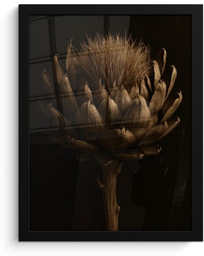 Poster in lijst - Fotolijst 30x40 cm - Posters - Donkerbruin - Bloem - Textuur - Artisjok - Posterlijst zwart - Decoratie - Wanddecoratie woonkamer - Muurdecoratie slaapkamer