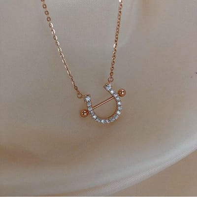 925 Sterling Zilver Micro Zirkoon U Vorm Hoefijzer Ketting Vrouwelijk Eenvoudig Exquise Sleutelbeenketting brown