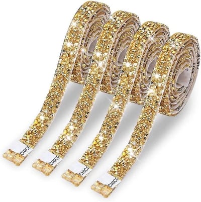 4 rollen gouden hars strass linten zelfklevende kristallen lint rol glitter hars diamant riem bling sprankelende - ShopVlot