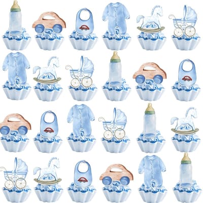 24 Stuks Waterkleurige Blauwe Cupcake Decoraties voor Jongens Verjaardagsfeest en Babyshower