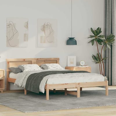 vidaXL - Bedframe - met - hoofdeinde - Bruin - 120 - x - 200 - cm - Massief - grenenhout