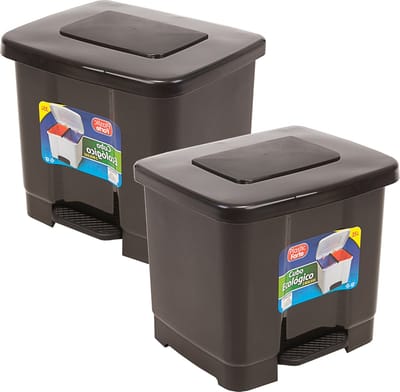 2x stuks plasticforte vuilnisbak/pedaalemmer - 2-vaks - donkergrijs - 35 liter - 43 x 38 x 38 cm - kunststof