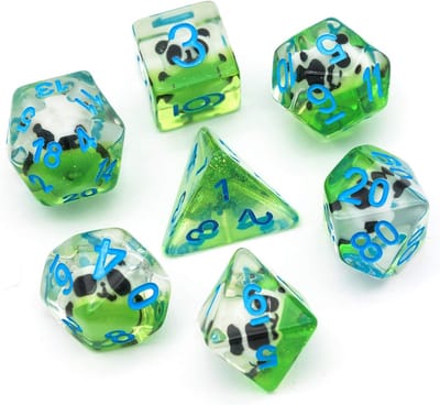 Veelvlaks Dobbelstenen - RPG Dobbelstenen - Rollenspellen Spelen - Met Panda Figuur - 7 Delige Set - Blauw