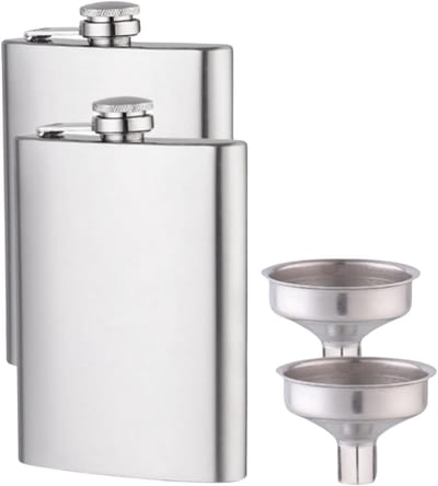 Heupfles van roestvrij staal van 7 oz - stijlvolle, lekvrije en draagbare heupflesset - draagbare whiskeyfles met bodem - lekvrije heupfles - met schroefdop en trechter - geschikt voor wandelen - reizen - bergbeklimmen - kamperen - barbecueën - feest