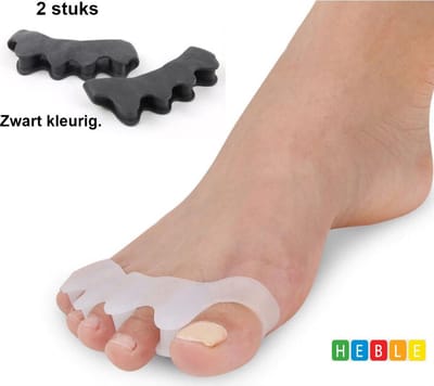 *** Tenenspreider (2 Stuks) Zwart - Hallux Valgus Siliconen Teencorrector - Hamertenen - Kogelvormige tenen - Pijnvermindering - van Heble® ***