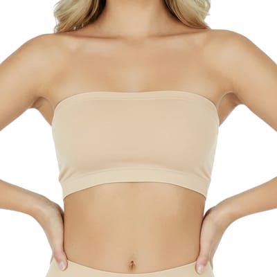 Strapless BH zonder bandjes - Maat S - Beige - Met uitneembare bh vulling - Bandeau BH - BH zonder beugel -Extra comfortabele Sport BH - Zwangerschaps bh - Beugelloze bh - met push up - Magic bra - met pads