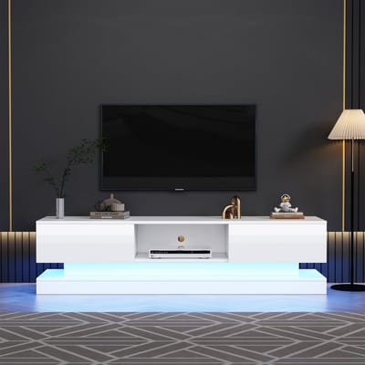 TV-meubel - 160 x 35 x 40.5 cm - Met LED Verlichting en 2 Lades - App-Bediening en Anti-Kiep - Hoogglans - Wit