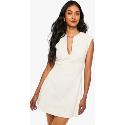boohoo Dames Aangepaste Boucle V-hals shiftjurk | Ivoor | Maat: 42