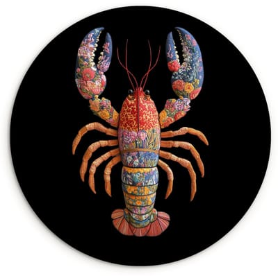 WallCircle® Wandcirkel 120x120 cm - Muurcirkel Kreeft - Borduur - Kleurrijk - Bloemen - Muurdecoratie woonkamer - Wanddecoratie slaapkamer - Kamer decoratie accessoires - Ronde schilderijen XXL
