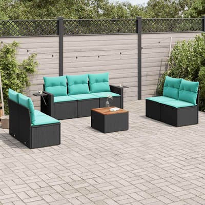 vidaXL - 8-delige - tuinbankset - met - kussens, - zwart - polyrotan