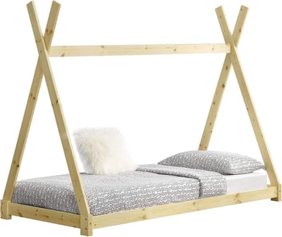 Kinderbed Tipi - Houten bed - Slaapkamer inrichten - Stevig dennenhout - 90x200 cm - Houtkleur