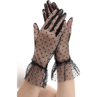 Franse Retro Polka Dot Gaas Doorzichtig Kant Handschoenen Dames Dunne Met Kant Bruidsjurk Decoratie Volle Vinger gray
