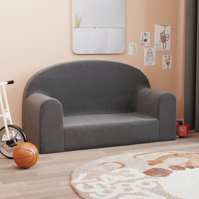 vidaXL - Kinderbank - 2-zits - zacht - pluche - antracietkleurig