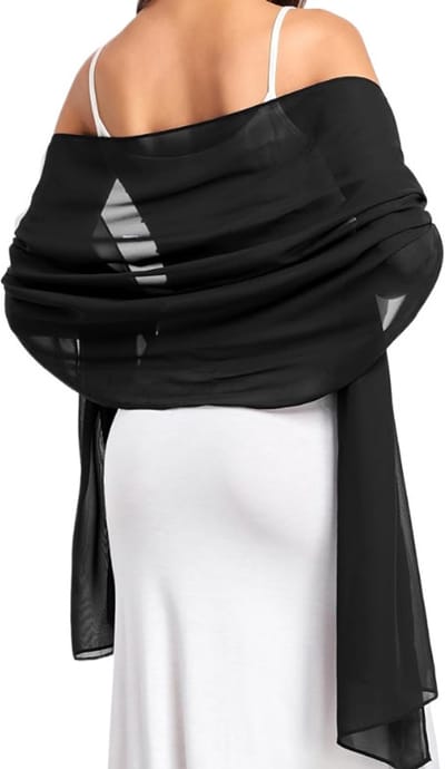 Chiffon Sjaal voor Avondjurk - Elegante Bruiloft Stola voor Bruid en Gast - Lichtgewicht Dames Sjaal voor Reis en Zonbescherming - Stijlvolle Accessoire voor Feest - Zwart