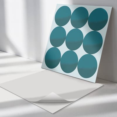 Wallfluent Vinyl Tegels - Rangschikking van Cirkels in Een Raster Zelfklevende PVC Tegels - 30 cm x 30 cm - Turkoois Vinyl Tegels - Set van 9 - Vierkant PVC Tegels - Texturen Plaktegels - Vinyl Vloer Tegels - Plaktegels Keuken en Badkamer