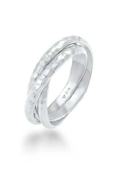 Elli - Ring - Dames Wikkelring Basic Klassiek Gehamerd Trend in verguld 925 Sterling Zilver - Dames
