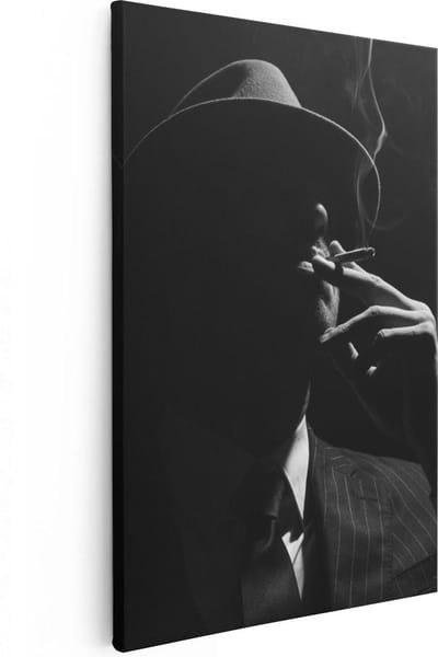 Artaza Canvas Schilderij Gangster - 20x30 cm - Klein - Wanddecoratie Man - Muurdecoratie Portret - Schilderijen Op Canvas Zwart Wit