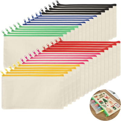 Set van 30 Lege DIY Stofzakjes in Diverse Kleuren, 12 × 21 cm, Reistas voor Toiletartikelen, Cosmetica Zak met Rits, Canvas Pouch voor Make-up en Accessoires