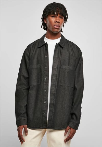 Urban Classics - Oversized Denim Pocket Shirt Overhemd - XXL - Zwart