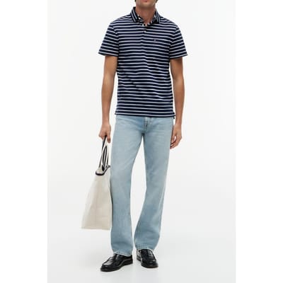 Tommy Hilfiger Single Jersey Stripe Polo Carbon Navy/ivory Petal Größe: M | Poloshirts Outlet | Herren | Blau