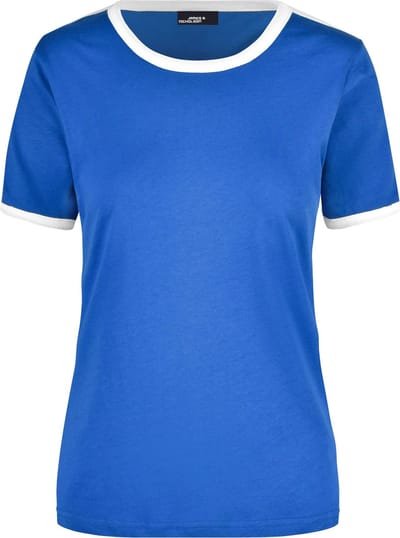 Basic ringer t-shirt - blauw met wit - dames - katoen - 160 grams - basic shirts / kleding S