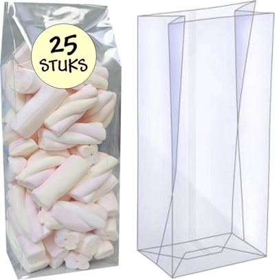 25x Blokbodemzakjes Plastic Transparant - 80x50x250mm - 100% Polypropyleen - Recyclebaar - Uitdeelzakjes - Rechthoekige Blokbodem Zak - Duurzaam - Voedsel Verpakking - 25 Stuks