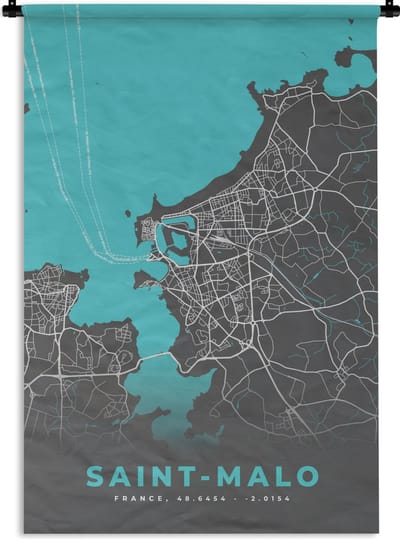 Wandkleed - Wanddoek - Saint-Malo - Stadskaart - Plattegrond - Kaart - Frankrijk - 120x180 cm - Wandtapijt