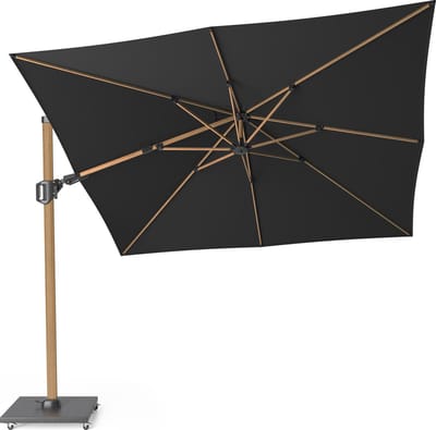 Platinum Sun & Shade – Zweefparasol – Challenger T² Premium - 300x300 cm – Teak Look - Faded Black – Dubbel Kantelbaar – 360° Draaibaar – 98% UV protectie