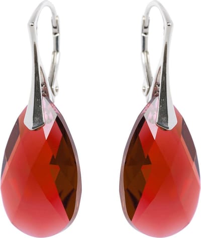 DBD - Zilveren Oorbellen - Druppel - Swarovski Kristal Elements - Magma Rood - 22MM - Anti Allergisch