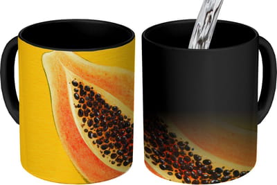 Magische Mok - Foto op Warmte Mokken - Koffiemok - Papaja - Oranje - Topisch - Magic Mok - Beker - 350 ML - Theemok