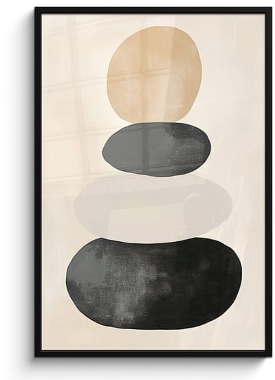 Poster in lijst - Fotolijst 80x120 cm - Posters - Japandi - Wabi sabi - Beige - Posterlijst zwart - Decoratie - Wanddecoratie woonkamer - Muurdecoratie slaapkamer