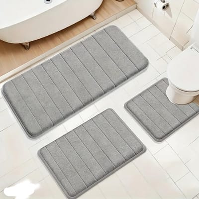 3-delige Badmat Set, Antislip en Absorberend, Wasbaar, Zacht en Sneldrogend, Badkamer Tapijt voor Douche, Toilet en Badkuip (Lichtgrijs)