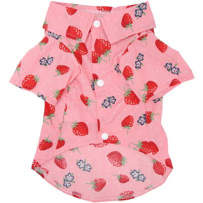 Honden Zomerhemden Schattige Aardbeienprint Omgeslagen Kraag Drukknopen Ademend Hawaïaans Hondenhemden S(for 2-4kg) pink