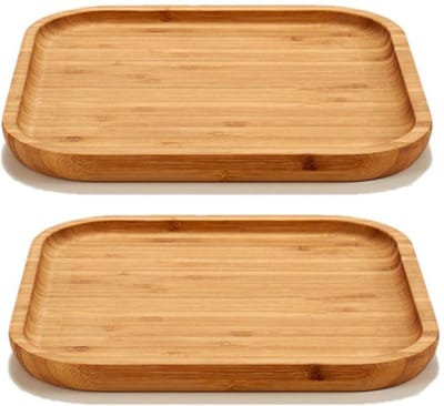 Arte r Broodplank - 2x stuks - 20x20x4 cm - serveerplank - bamboe hout - vierkant - dienblad