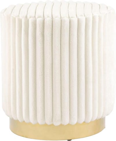Gestoffeerde Poef - Make-up kruk - Extra zitplaats - Kanaaltuften design - 45.7 cm hoog - Beige
