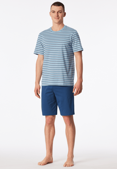 Schiesser heren shortama katoen - Cassual essential - 48 - Blauw