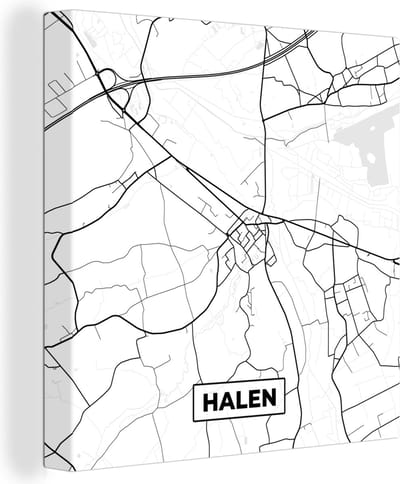 Canvas Schilderij Kaart – Plattegrond – Stadskaart – Halen – België – Zwart Wit - 20x20 cm - Wanddecoratie