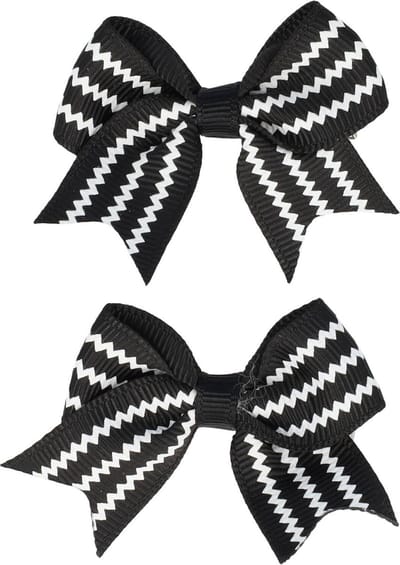 Haarsoires Haarspeld Duckklemmen 5cm – Strikje met Streepprint – Zwart Wit – Set van 2 - Haarclip - Haarklem - Makkelijk in Gebruik - Sterke Haarclip voor Styling & Dagelijks Gebruik - Hair Clip - Decoratieve Haaraccessoire