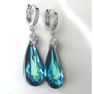 POMOiii Prachtige Blauwe Zirkonia Dames Druppel Oorbellen Zilver Kleur Elegante Bruid Huwelijksceremonie Feest Nieuwe Trendy Sieraden gray