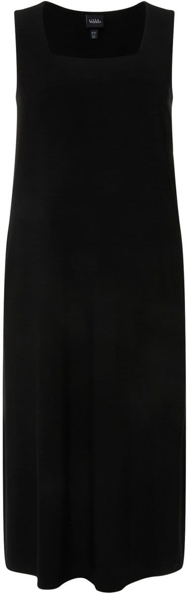 Ulla Popken - Dames - Jersey jurk A-lijn carré-halslijn 3/4-mouwen - Zwart - Maat 42+