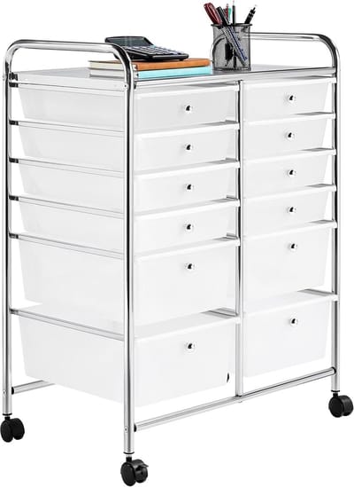 Opbergwagen met Laden - Verrijdbare Trolley 12 Laden - Maximale Opbergruimte - Mobiel met Wielen & Rem - Metaal Kunststof Organizer - Keukenwagen Badkamerrek Bureau Kast - Multifunctionele Ladekast