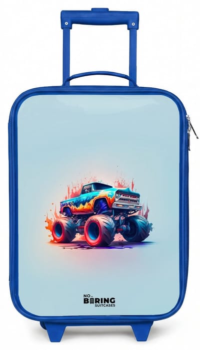 NoBoringSuitcases.com® - Kinderkoffer blauw - Kindertrolley jongen - Fierce Wheels - Koffer kind lichtgewicht - Reiskoffer trolley voor kinderen - Koffertje met lichtgevende wieltjes - Rolkoffer