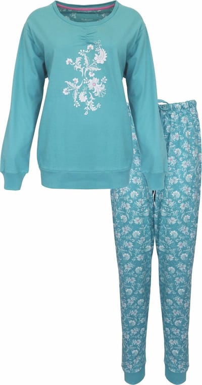 Tenderness Dames Pyjama - Katoen - Lange Mouwen - Aqua Groen - Maat L