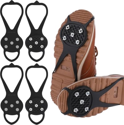 Daity 2 paar - Antislip overschoenen - universele antislipnoppen - antislipnoppen voor op ijs - met 5 stalen spikes - antislipnoppen voor op het ijs - geschikt voor ijssporten - wandelen - hardlopen - jagen en vissen (maat L, 24,7*9,6 cm)