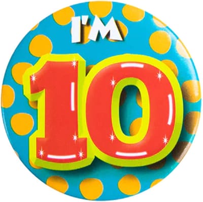 Button 10 Jaar - Button met speld (55mm) - Leeftijd badge - 10 Jaar versiering - Accessoires - Rozet I'm 10 - Verjaardag jongen / meisje / man / vrouw - Button 10 Jaar