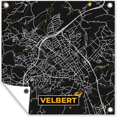 Tuin poster Velbert - Goud - Stadskaart - Plattegrond - Kaart - Duitsland - 200x200 cm - Tuindoek