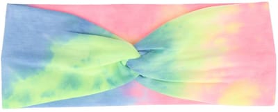Haarsoires Haarband Stof 8cm – Twist – Tie Dye Patroon – Jersey – Groen Geel Blauw Roze - Zachte Knoop Hoofdband - Haaraccessoire voor Dames & Meisjes