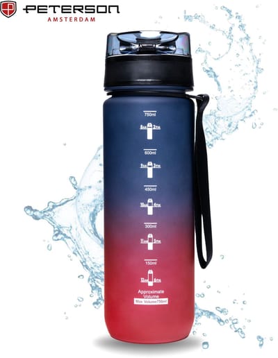 Peterson - Drinkfles Tritan - Waterfles 750 ml - BPA Vrij - Met Tijdmarkering - Paars & Rood